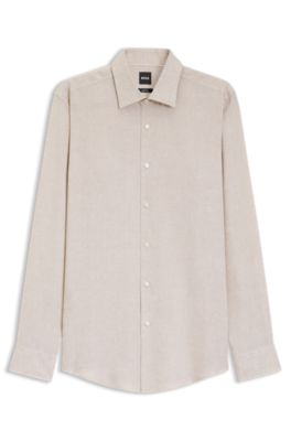 Slim-fit shirt in Italian-made linen, Light Beige