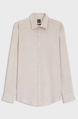 Camicia slim fit in lino italiano, Beige chiaro