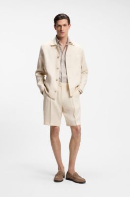 Slim-fit shirt in Italian-made linen, Light Beige
