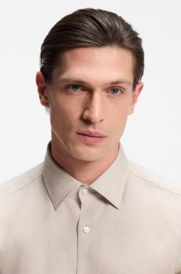 Slim-fit shirt in Italian-made linen, Light Beige
