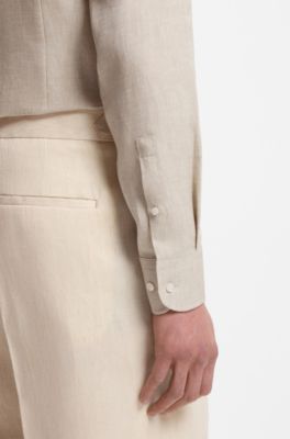 Slim-fit shirt in Italian-made linen, Light Beige