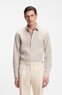 Slim-fit overhemd van in Itali&euml; vervaardigd linnen, Lichtbeige