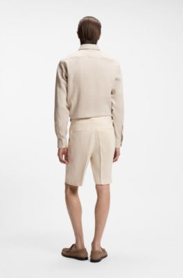 Camicia slim fit in lino italiano, Beige chiaro