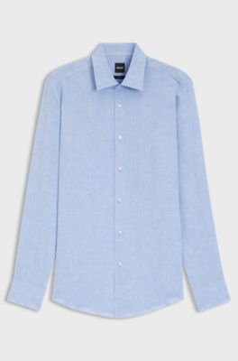 Slim-Fit Hemd aus in Italien gefertigtem Leinen, Hellblau