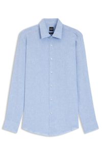 Slim-fit shirt in Italian-made linen, Light Blue
