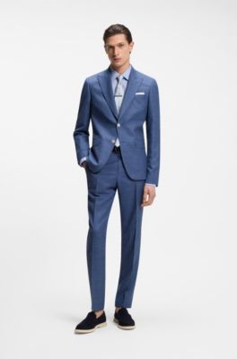 Camicia slim fit in lino italiano, Celeste