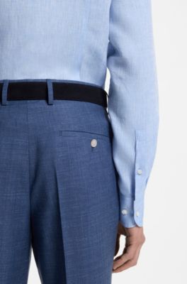 Slim-fit shirt in Italian-made linen, Light Blue