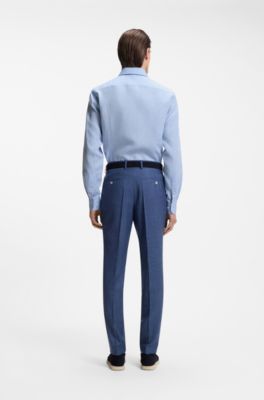 Slim-fit shirt in Italian-made linen, Light Blue