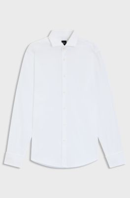 Camicia regular fit in cotone italiano lavorato, Bianco