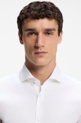 Camicia regular fit in cotone italiano lavorato, Bianco