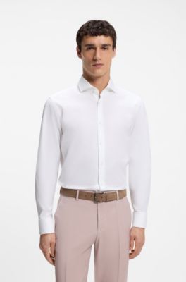 Regular-fit shirt in structured Italian cotton, White