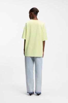 Cotton-jersey T-shirt with melted-effect Happy HUGO print, Light Green