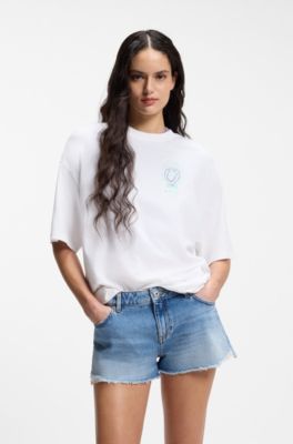 T-shirt i bomullsjersey med tryckt motiv, Vit