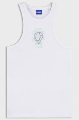 Geripptes Tanktop aus Baumwolle mit Logo-Kunstwerk, Wei&szlig;
