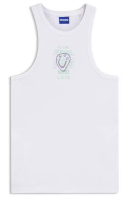 Ribbed-cotton tank top with logo artwork 1