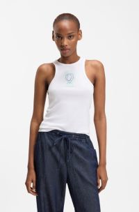 Ribbed-cotton tank top with logo artwork, White