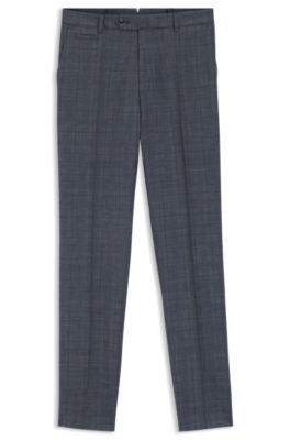 Slim-fit trousers in virgin wool, silk and linen, Dark Blue