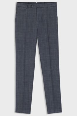 Pantaloni slim fit in lana vergine, seta e lino, Blu scuro