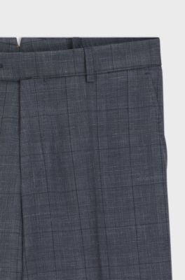 Slim-fit trousers in virgin wool, silk and linen, Dark Blue