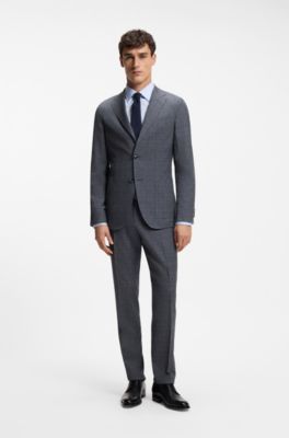 Slim-fit broek van scheerwol, zijde en linnen, Donkerblauw