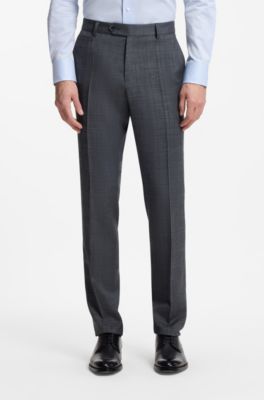 Slim-fit trousers in virgin wool, silk and linen, Dark Blue