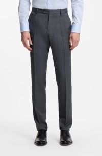 Slim-fit trousers in virgin wool, silk and linen, Dark Blue