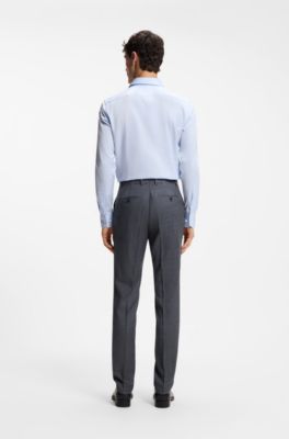 Slim-fit trousers in virgin wool, silk and linen, Dark Blue