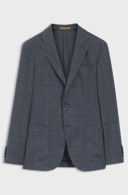 Slim-fit jacket in virgin wool, silk and linen, Dark Blue