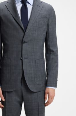 Slim-fit jacket in virgin wool, silk and linen, Dark Blue