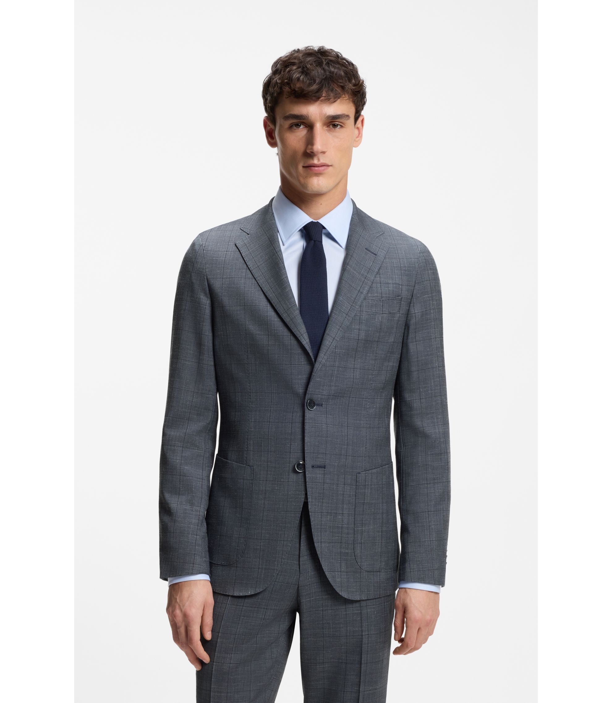 Slim-Fit Sakko aus Schurwolle, Seide und Leinen