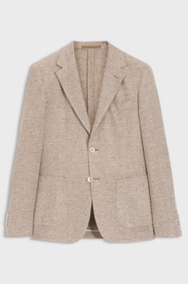 Regular-fit blazer in a patterned linen blend, Beige