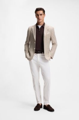 Regular-fit blazer in a patterned linen blend, Beige