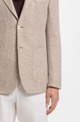 Regular-fit blazer in a patterned linen blend, Beige