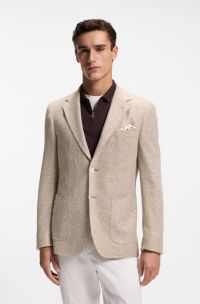 Regular-Fit Blazer aus gemustertem Leinen-Mix, Beige