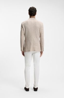 Regular-fit blazer in a patterned linen blend, Beige