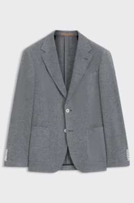 Regular-fit blazer in a patterned linen blend, Dark Blue