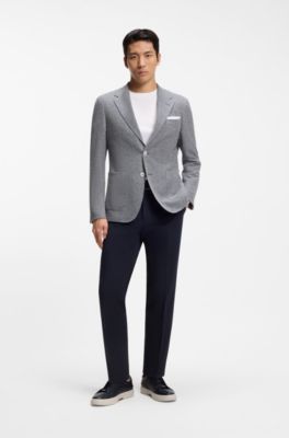 Regular-fit blazer in a patterned linen blend, Dark Blue