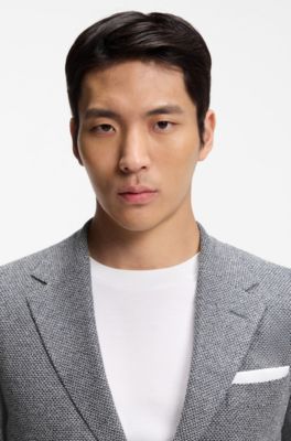 Regular-fit blazer in a patterned linen blend, Dark Blue