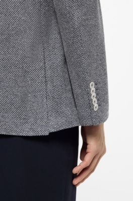 Regular-fit blazer in a patterned linen blend, Dark Blue