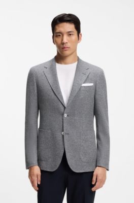 Regular-fit blazer in a patterned linen blend, Dark Blue