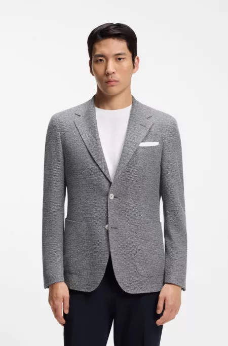 Regular-fit blazer in a patterned linen blend
