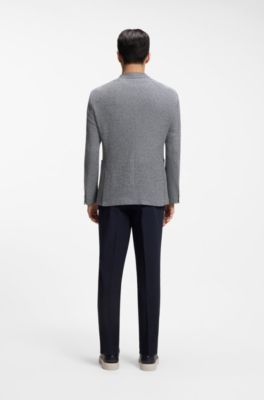 Regular-fit blazer in a patterned linen blend, Dark Blue
