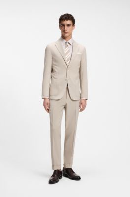 Slim-fit jacket in wool-blend seersucker, Beige