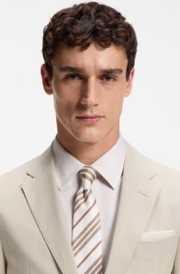 Slim-fit jacket in wool-blend seersucker, Beige