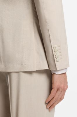 Slim-fit jacket in wool-blend seersucker, Beige