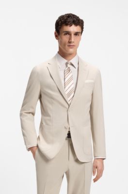 Slim-fit jacket in wool-blend seersucker, Beige
