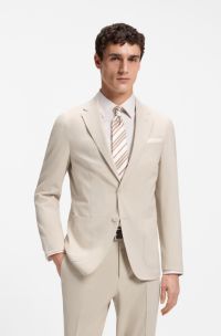 Chaqueta slim fit en tejido de sirsaca de lana, Beige