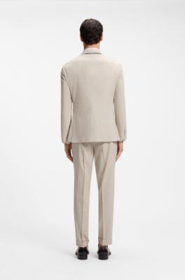 Slim-fit jacket in wool-blend seersucker, Beige