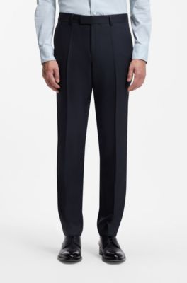 Three-piece slim-fit suit in virgin wool and silk, Dark Blue