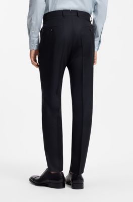 Three-piece slim-fit suit in virgin wool and silk, Dark Blue